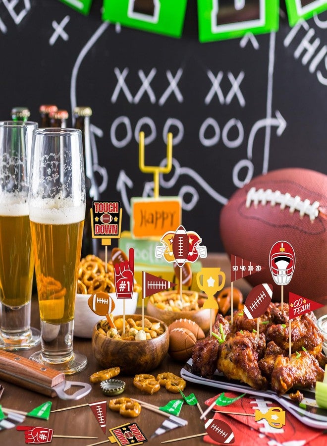 Moinchore 99 Pcs Football Cupcake Toppers Red Gold Football Party Decor Toothpicks Flags Rugby Ball Cake Decorations for Sport Themed Birthday Party Game Day Tailgate Supplies - Image 3